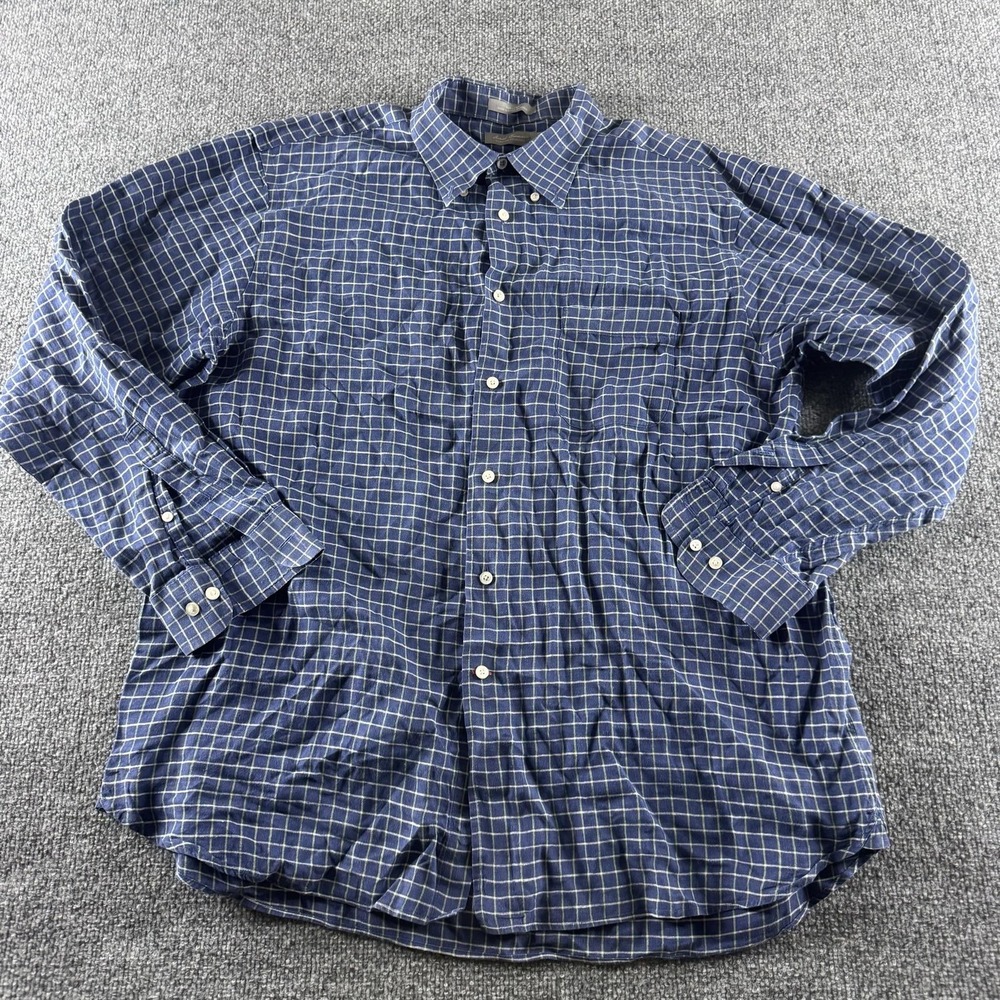 Daniel Cremieux Signature Shirt Mens XL Blue Check Linen Long Sleeve Button Up